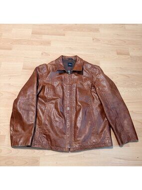 Boss Hugo Boss Vintage 90s Brown Turkey Calf Nappa Leather Jacket IT US 42 R